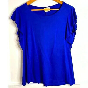 Mandala Designs Ruffle Cap Sleeve Shirt in Royal  Blue Size M/L